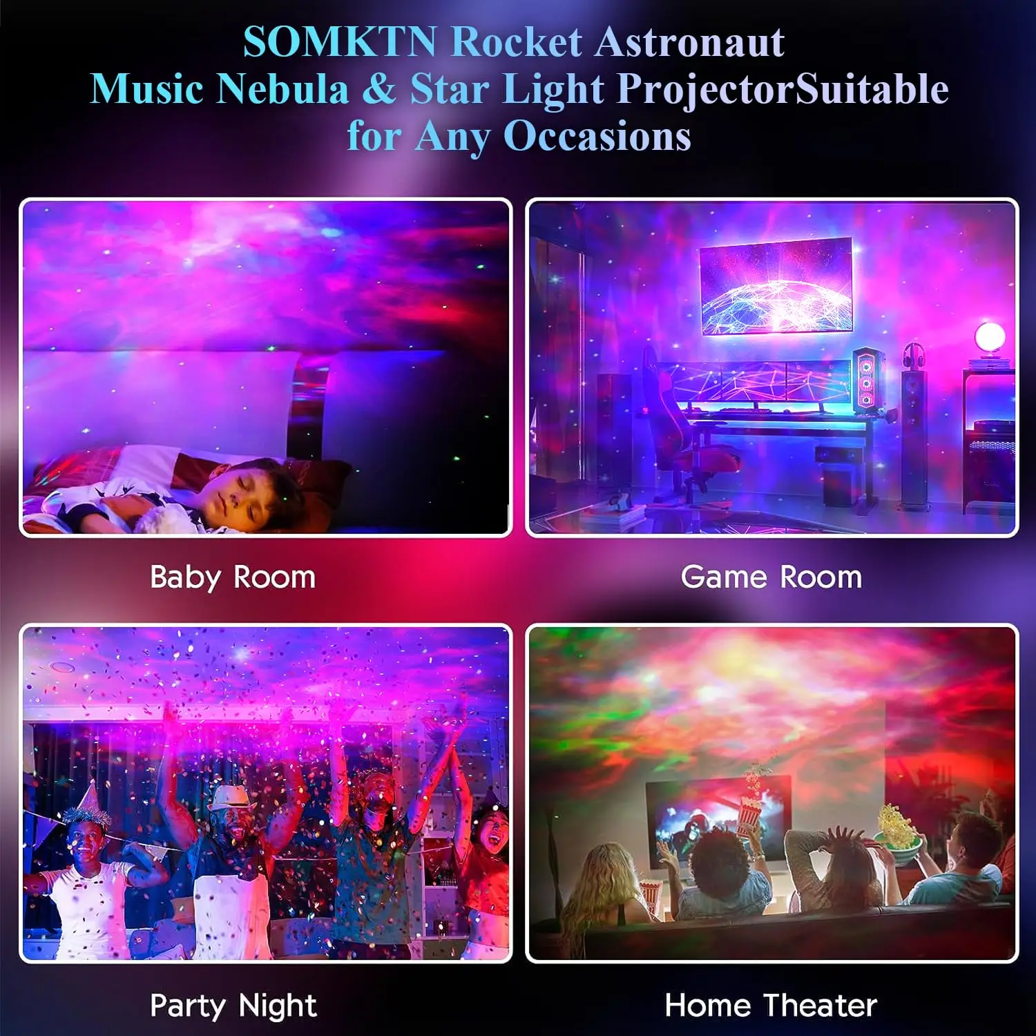 Astronaut Space Projector Star Projector Galaxy Night Light Starry with Timer and Remote Rocket Night Lamp for Kids Room Bedroom