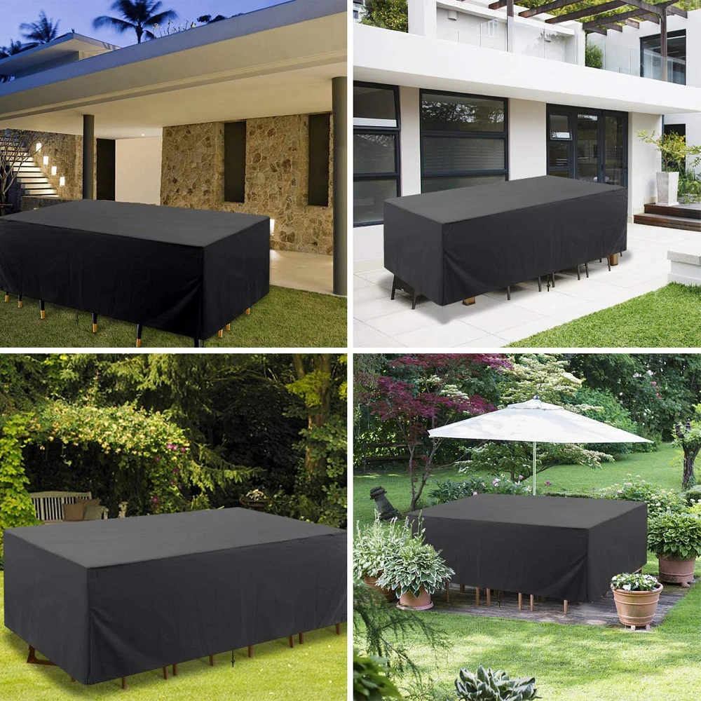 Waterproof Patio Furniture Cover 420D Silver-coated Table and Chair Set Cover 130 in. L x 83 in. W x 23 in. H Black