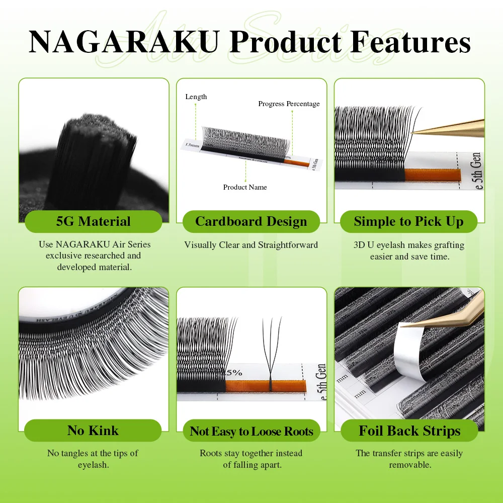 NAGARAKU U-Form 3D Weiche Leichte Natürliche Wimpernverlängerungen Flauschige Nerz-Imitat-Flauschfaser Parallele Make-up-Zubehörteile – Detail 3
