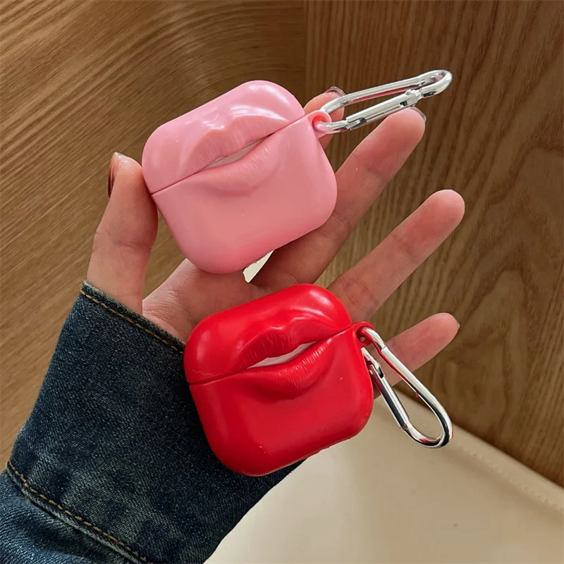 Funny Cute Red Lip Earphone Case For Apple Airpods 4 3 2 1 Cover Silicone Headset Charging Cases For Airpod Pro 2 Headphone Capa