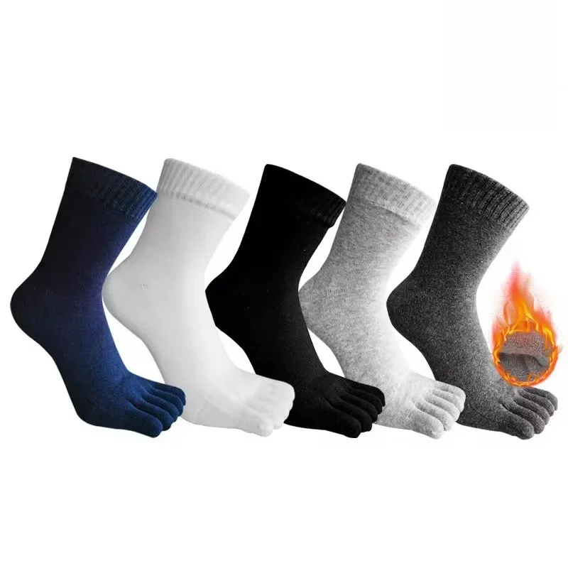 1/5 paires hiver épais cinq doigts chaussettes homme coton solide affaires antibactérien respirant chaud sol dormir Terry orteil chaussettes