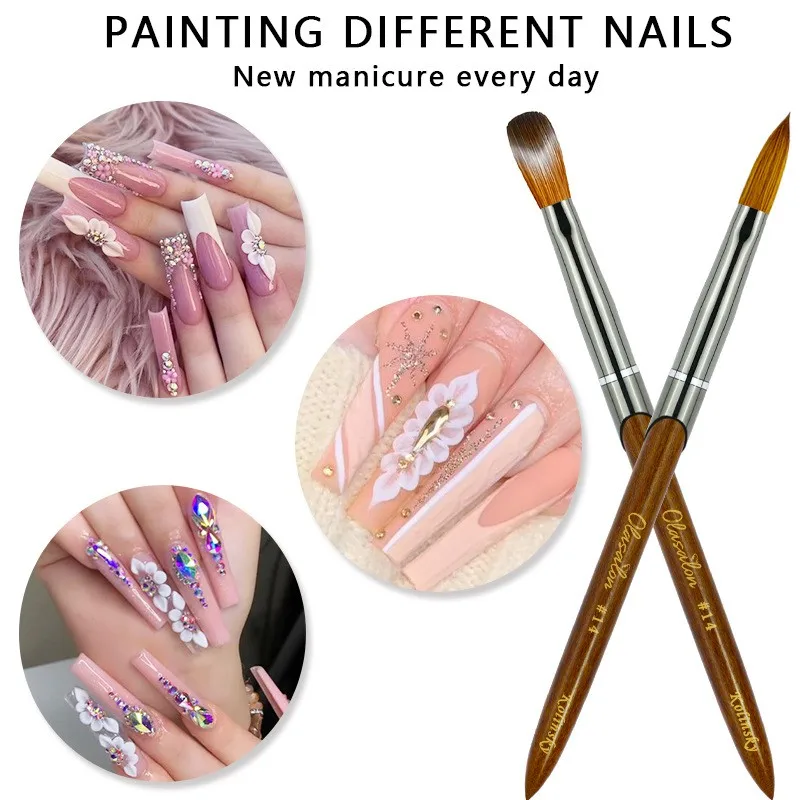 Pennello per unghie acrilico Kolinsky, manico in legno di sandalo Pennello per unghie di alta qualità Pennello per manicure Dimensioni dello strumento # 8-14
