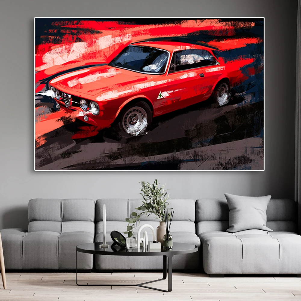 Vintage Alfa Romeo GTV 1974 Sports Car Canvas Painting Luxury Racing Watercolor Poster And Print Automotive Wall Art Room Decor