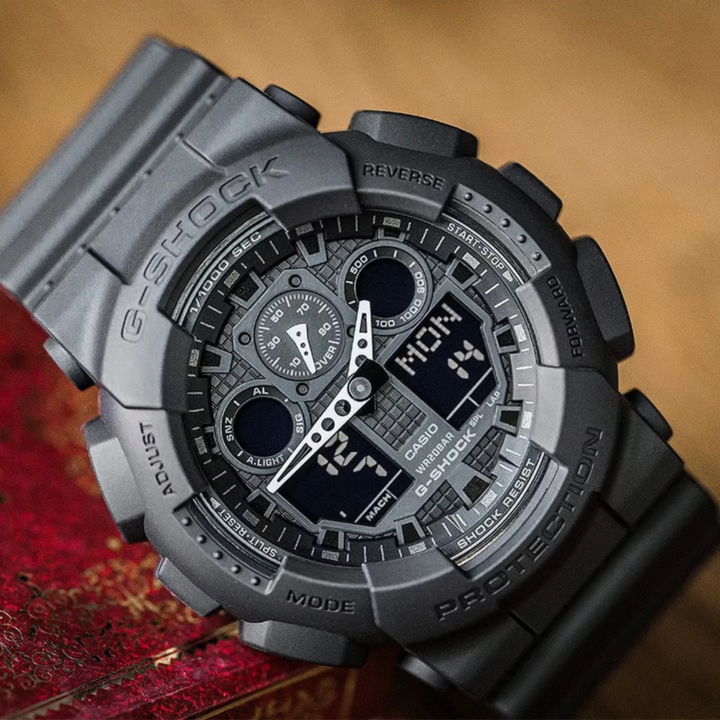 Reloj CASIO GA-100 Analógico-Digital, Resistente al Agua 200M, Resistente a Impactos y Antimagnético, Retroiluminación LED, Multifuncional