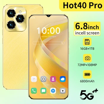 6.8 HD 안드로이드 휴대폰, 4G, 5G, 듀얼 SIM 카드, 6800mAh, 16GB, 1TB 휴대폰, 72MP, 108MP, 2025 신제품, 핫 40 프로