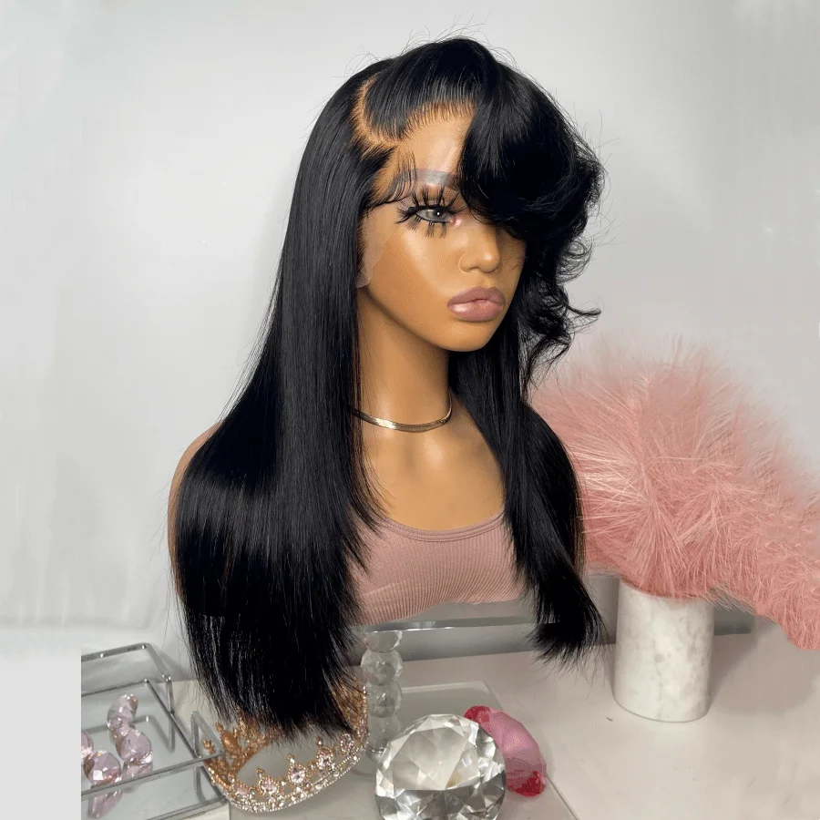 

40-дюймовые длинные прямые 13x4 HD прозрачные кружевные фронтальные парики 200% парики из натуральных волос бразильские предварительно выщипанные с детскими волосами для женщин