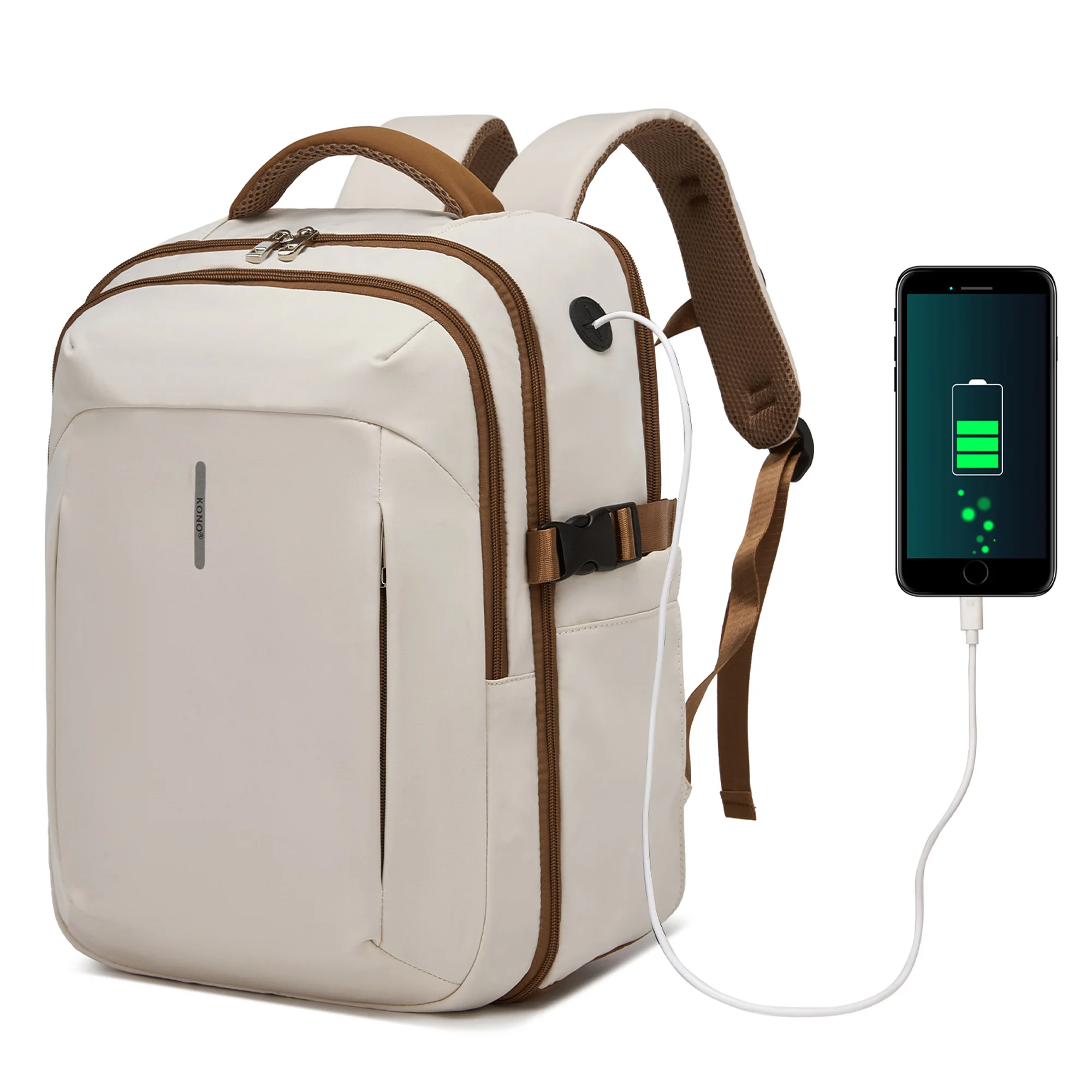Sac à dos de voyage multifonction en polyester KONO avec port de charge externe USB, sac à dos spacieux pour ordinateur portable pour les voyages d'affaires et les escapades de week-end, dimensions 40 × 30 × 20 cm