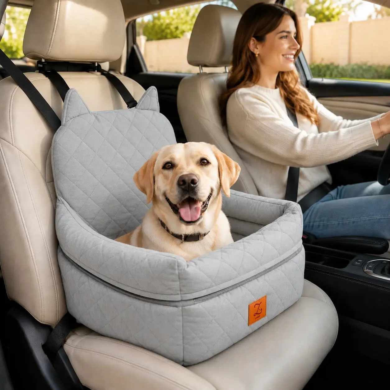Dog Car Seat Booster For Small Dogs Up To 25 lbs, Pet Car Seat Wtih 6-inch Booster, Safety Belt, Non-slip Base, High-density Foam, Washable Cover  For Travel(Grey)