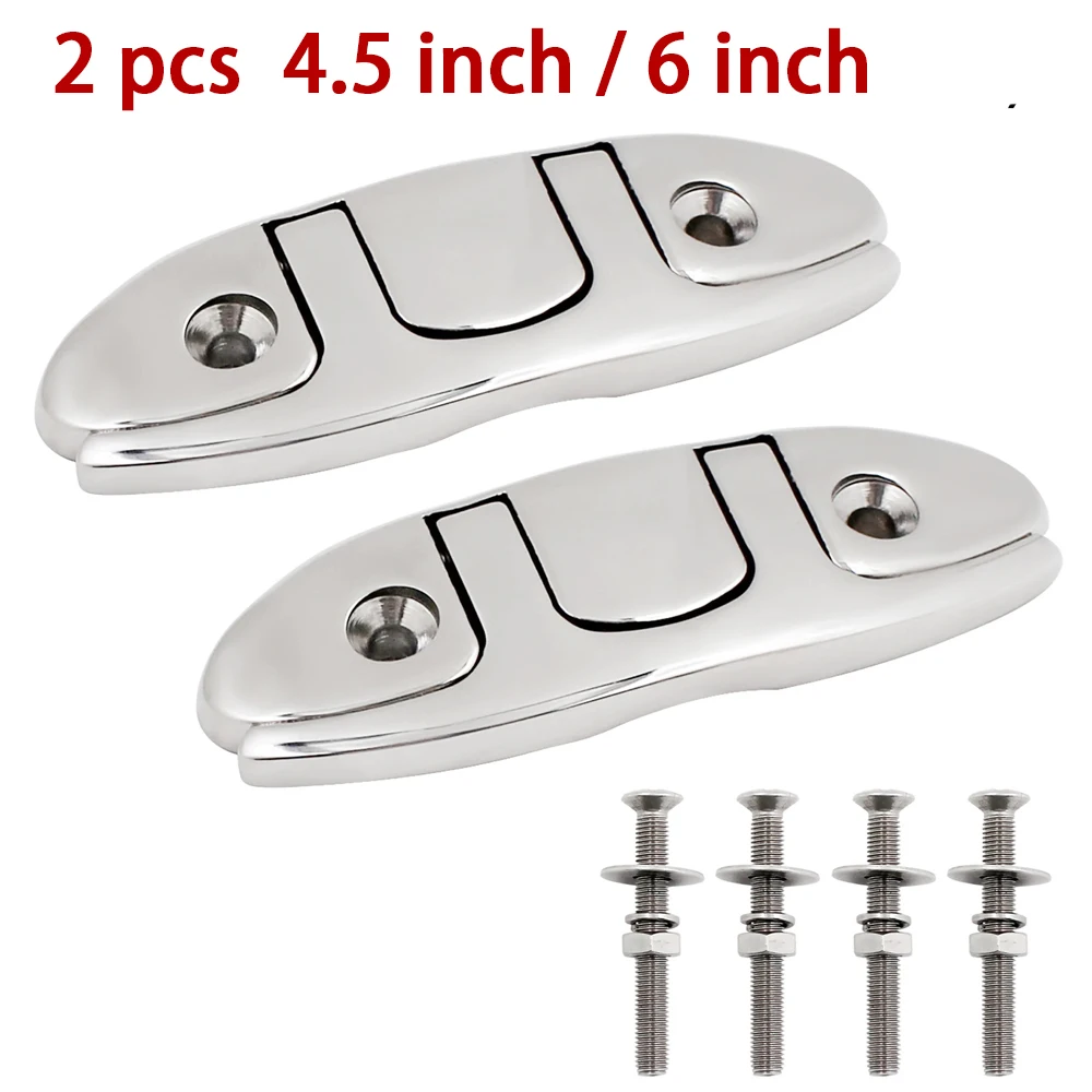 2 Pcs 4.5 inch or 6 inch Boat Flip Up Cleat Marine Hardware 316 Stainless Steel Folding Dock Cleat Flush Mount Rope Cleat