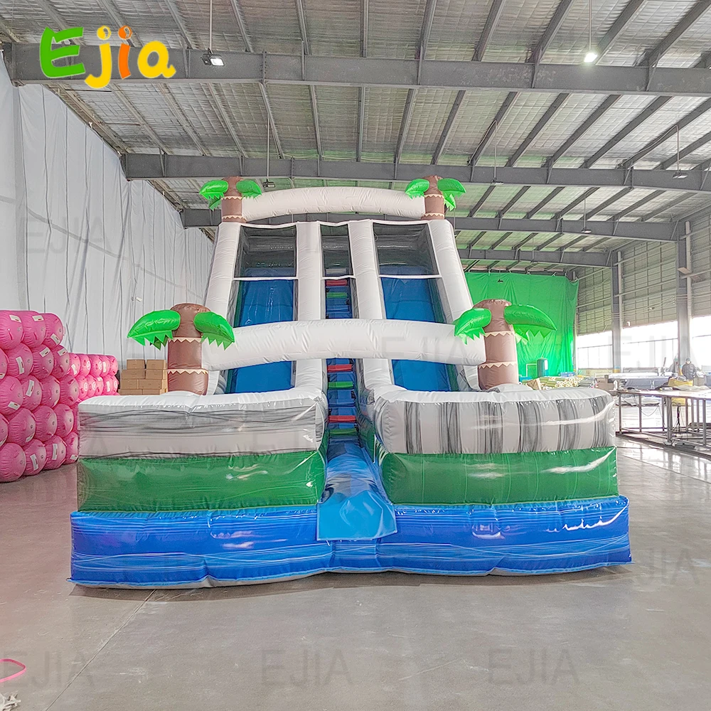 Backyard Inflatable Water Slide With Palm Tree Theme - Commercial-Grade Blow Up Slide With Blower, Splash Slide for Kids &Adult