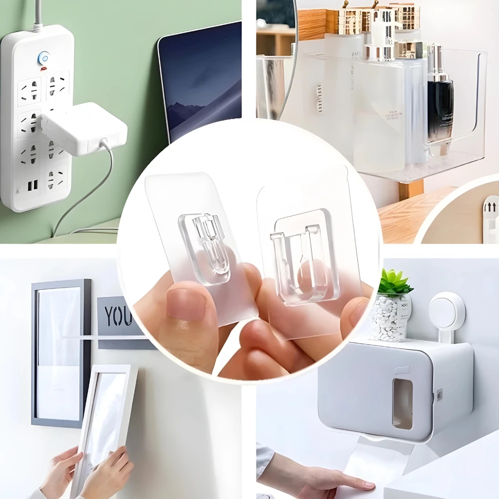 Kit com 20 Ganchos Adesivos Transparente – Dupla Face, Sem Pregos ou Furos, Multiuso para Banheiro, Quarto, Cozinha e Sala