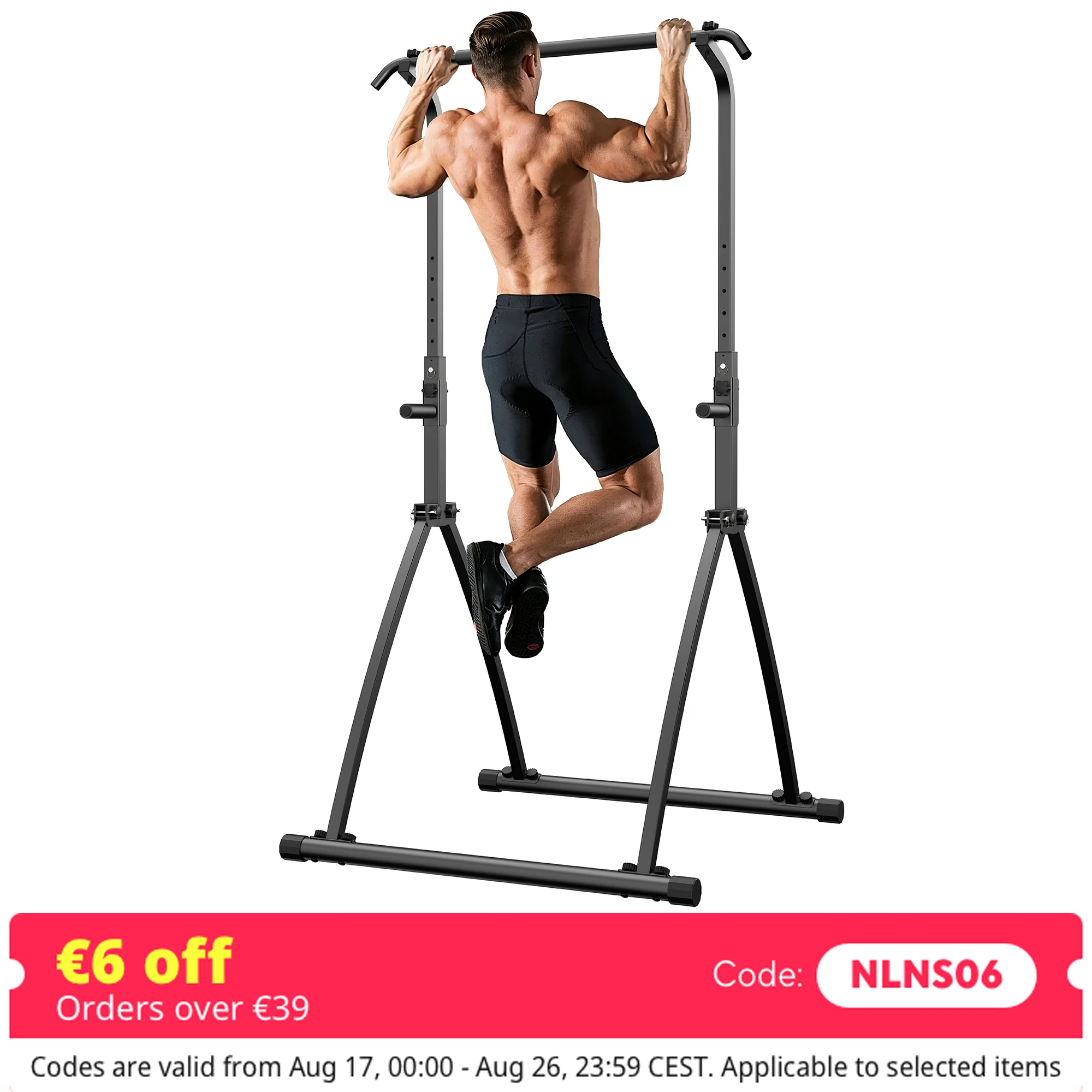 Tour de musculation pliable avec barre de traction, station de dips réglable en hauteur, équipement de fitness multifonctionnel pour la maison, entraînement de renforcement musculaire complet du corps, cadre en acier robuste, capacité de charge de 150 kg.