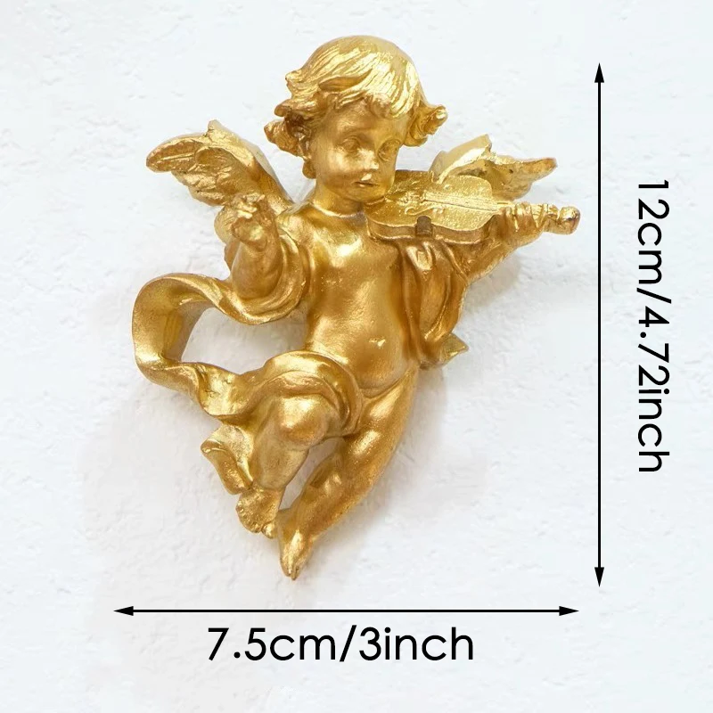 Mini Golden Musica Angel Sculpture Vintage Resin Art Wall Decor Home Decor Creative Small Gift