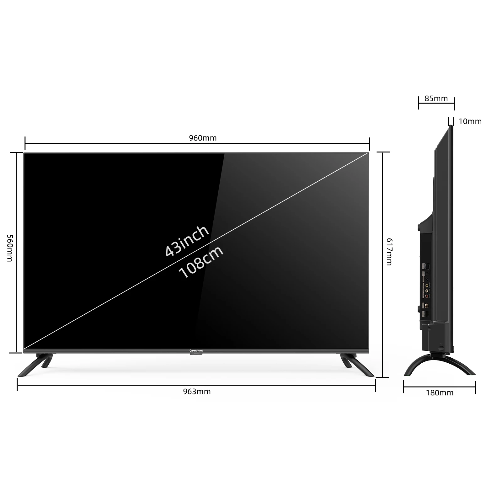 Changhong-Suporte de TV LED inteligente, TV de parede, Google TV, HDR, 4K, UHD, U43G7L, G7L, 43 ", 108cm