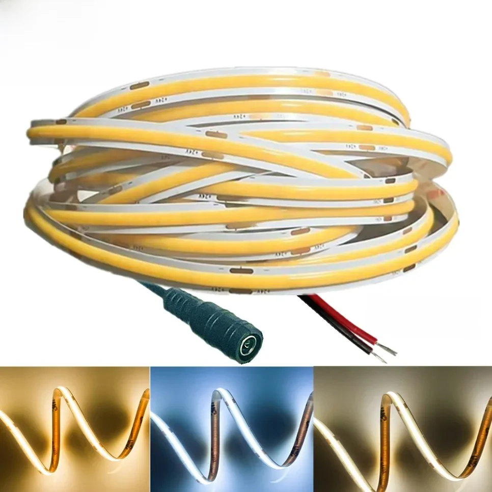 Pasek COB LED Ultra cienki taśma oświetleniowa 12V 24V 8MM z wtyczka DC/2pin drutem ściemnialnym oświetlenie liniowe dekoracja lampy o wysokiej gęstości — zdjęcie 2