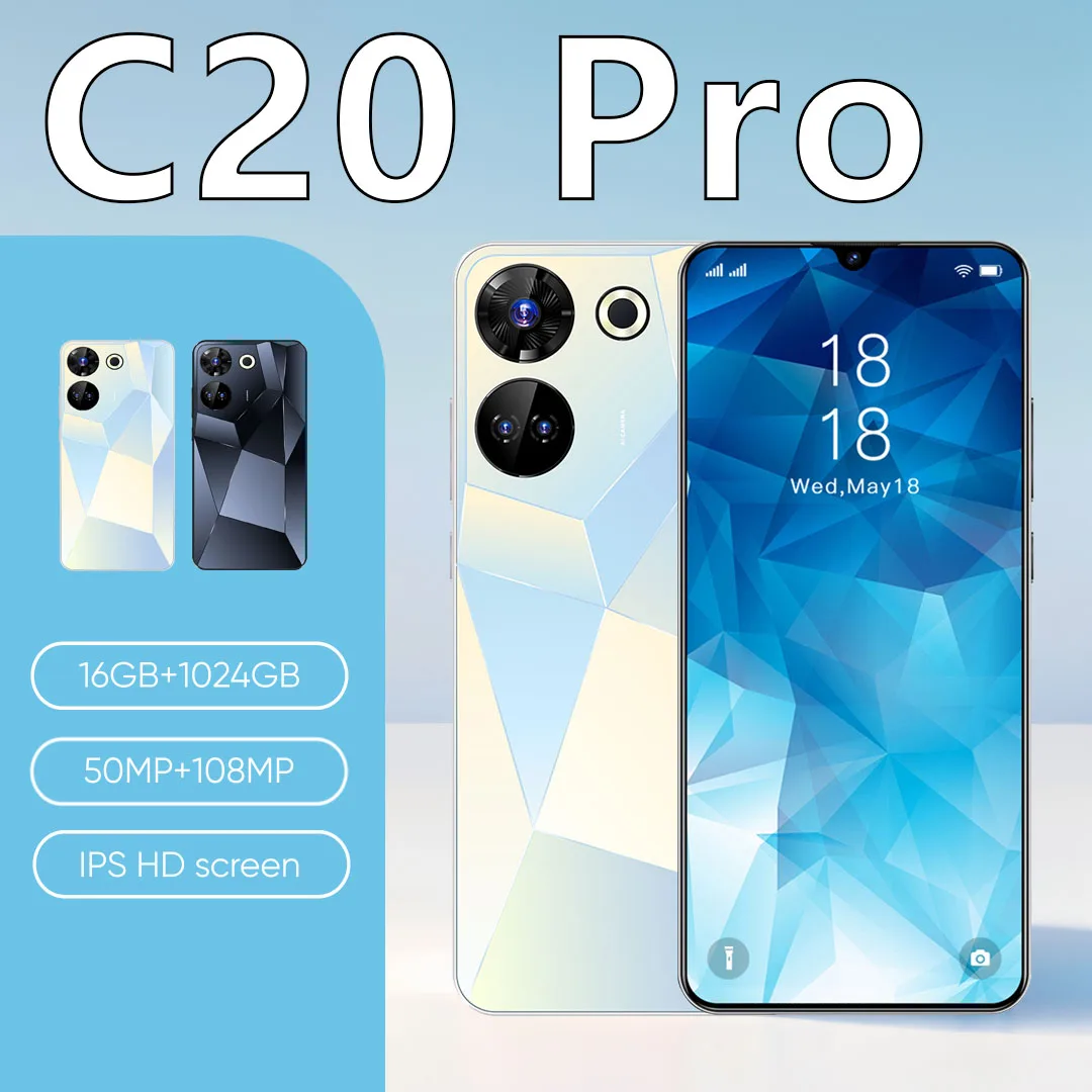 Smartphone originale C20 Pro Qualcomm8 Gen 2 16G + 1TB Smart Phone 6.8 Schermo 8000mAh 50 + 108MP Android Dual Sim Face sbloccato
