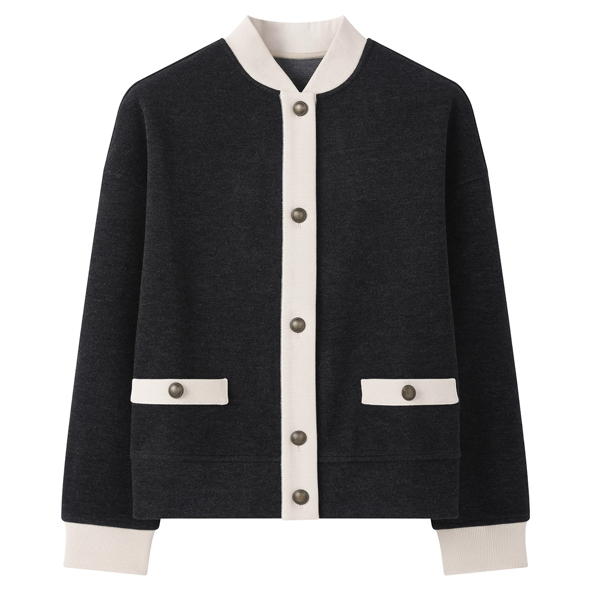 

KX7523458 Designer Style Women’s Cotton Blend Coat Contrast Button Trim Jacket Soft Casual Outerwear Fall Spring