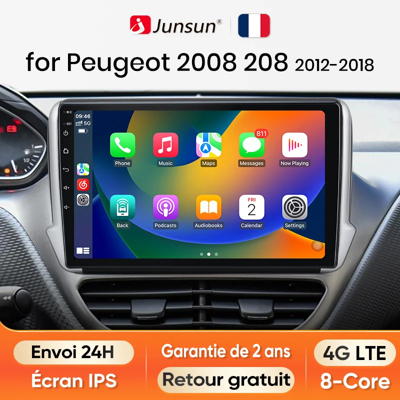 Junsun Android 13 Radio Autoradio For Peugeot 2008 2012 2013-2018 Car Intelligent Systems for Apple Carplay GPS RDS WiFi France