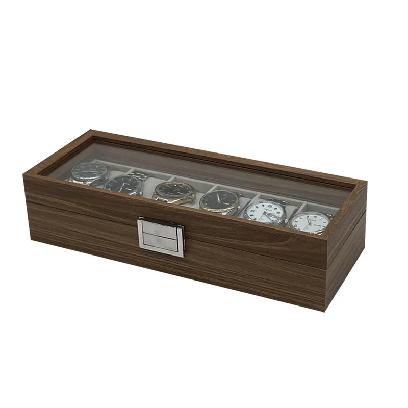 Wood watch storage case with 6 wooden watch storage box