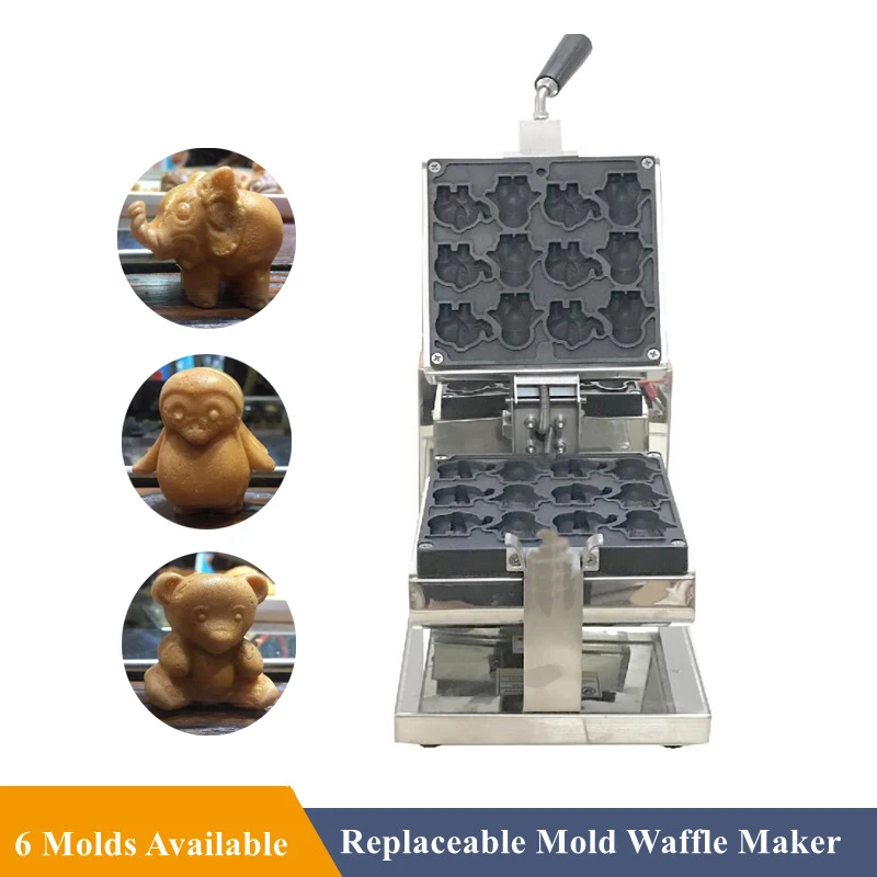 

Electric 6in1 Waffle Maker Machine Detachable Flipped 1600W Grill Taiyaki Waffle Iron Baker Non-stick Pan Cartoon Waffle Machine