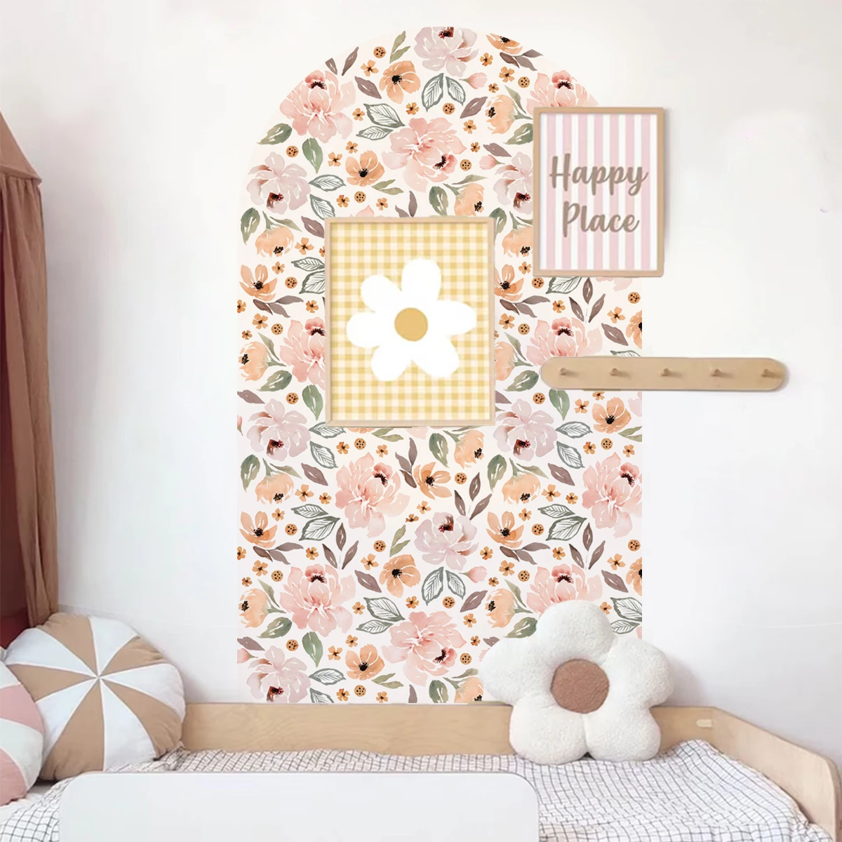 

Boho Peony Floral Arch Wallpaper Nursery Decal Child Room Baby Wall Sticker Kids Bedroom Living Vinyl Home Decor Peel and Stick