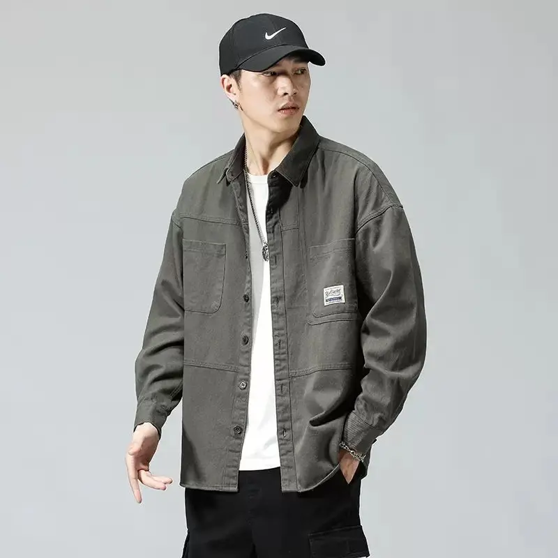 قميص غير رسمي بأكمام طويلة للرجال من Xiao ، قميص فضفاض رقيق ، جاكيت فوق بوفيه ، بضائع عتيقة ، مقاس كبير ، الربيع والخريف