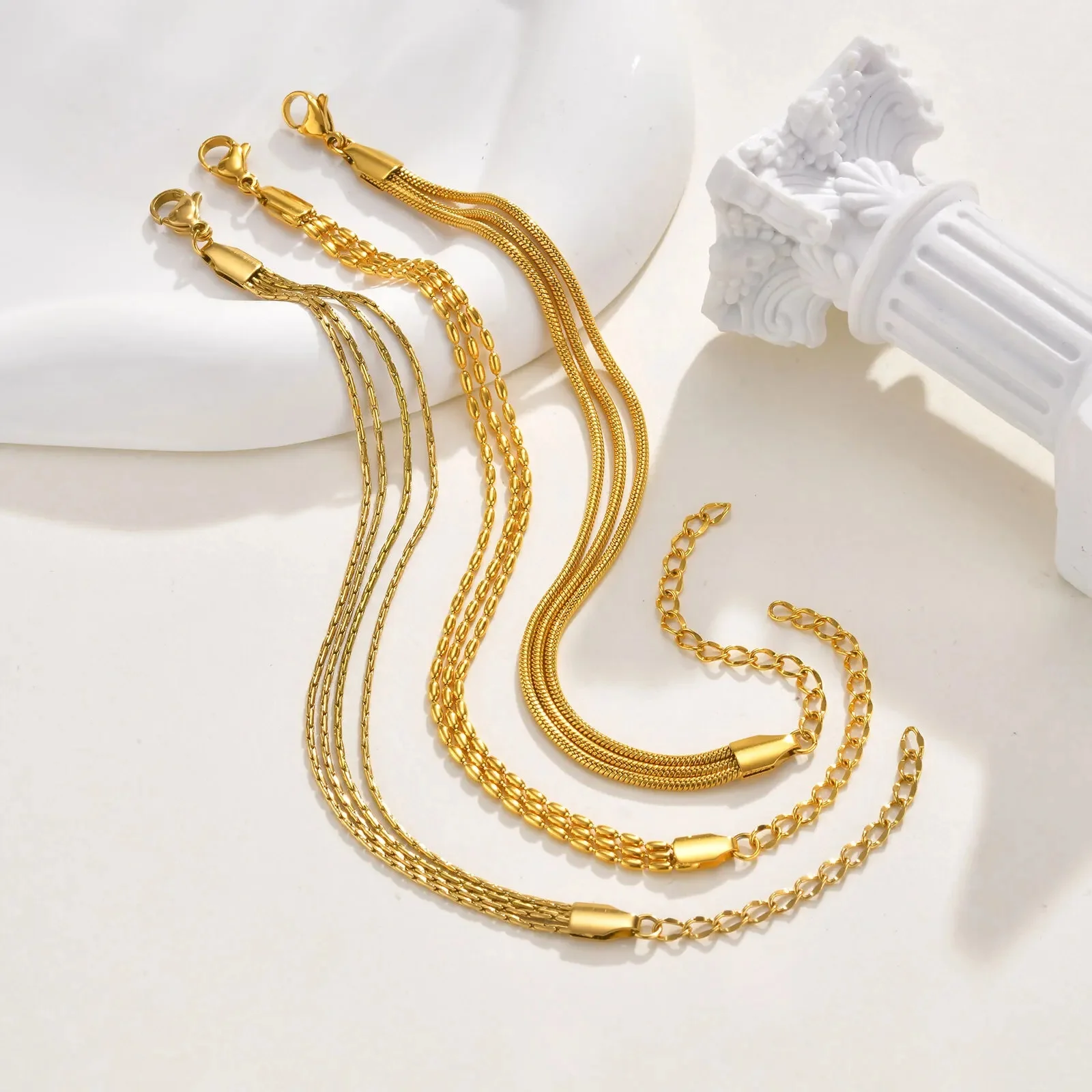 Vnox mode couches empilables serpent chaîne Bracelets en acier inoxydable charme main bijoux à la mode Bracelets pour femme cadeaux à maman