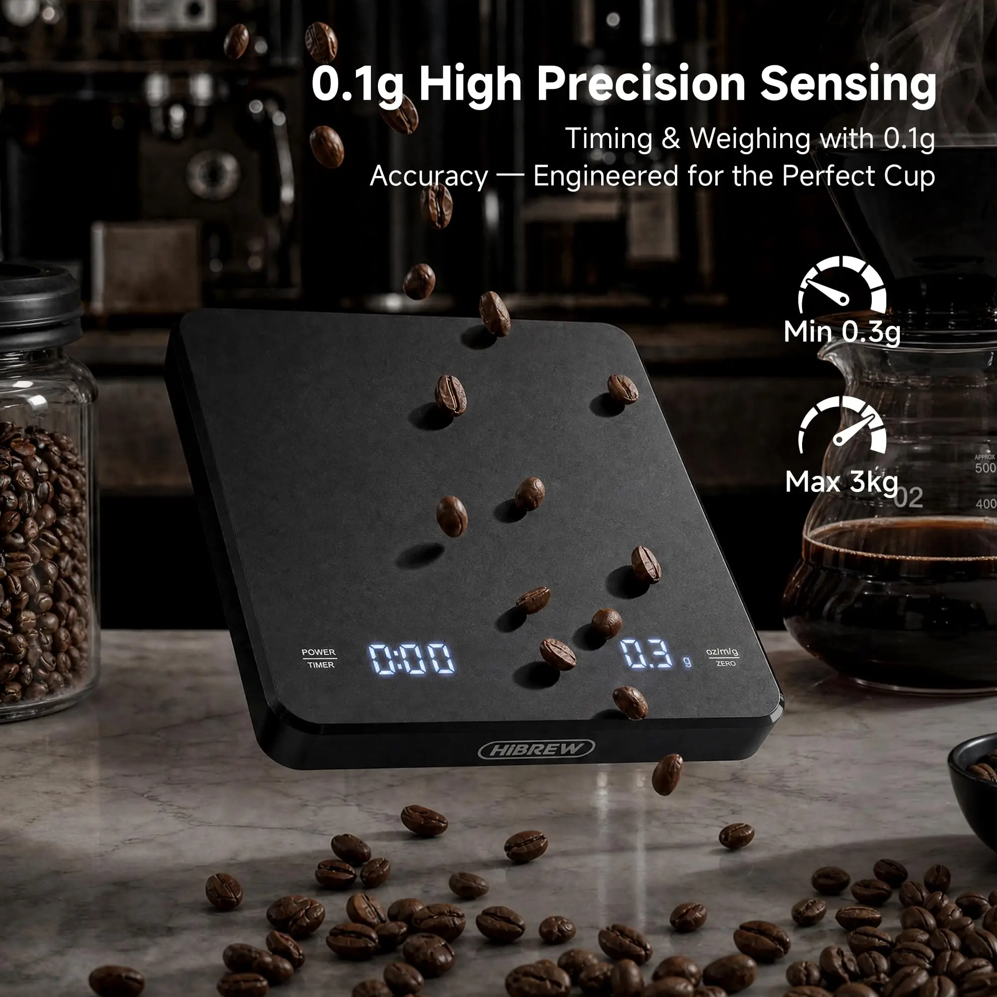 HiBREW Hand coffee timingelectronic scaleWeighing,Timing,Countdownprofessional electronic scale