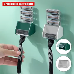 2Pcs Plastic Razor Holders With Cover for Shower Wall Mount Razor Shaver Hook Self Adhesive Waterproof Razor Hanger Stands