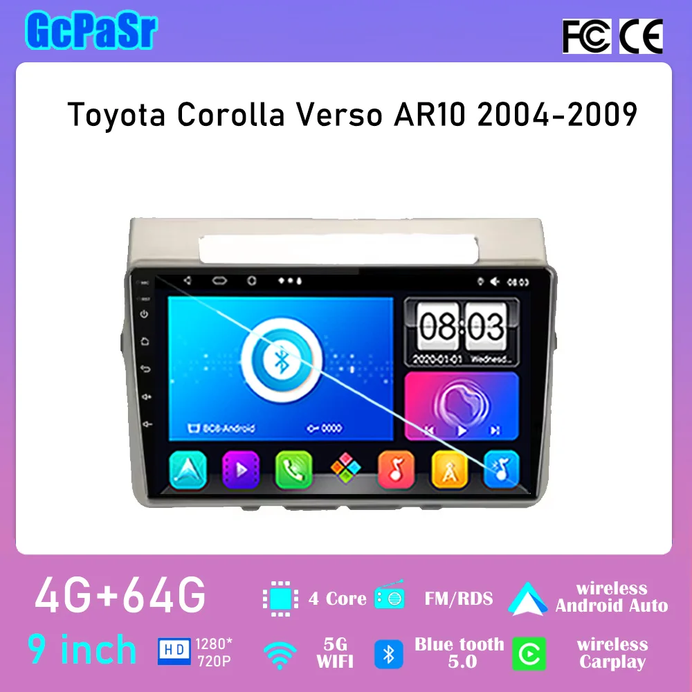 

Car Radio PlayerAndroid 13 For Toyota Corolla Verso 2006+ Wireless Carplay DSP No 2Din DVD GPS Navigation