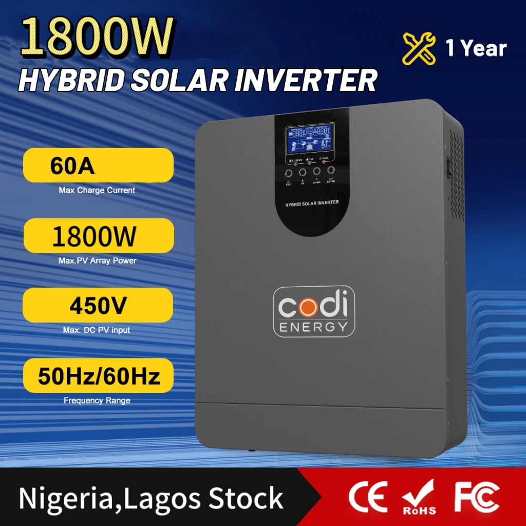 Codi Energy Off Grid 2200VA 12V 220V 230V Hybrid Inverter 1800W Solar Inversor Built-in MPPT 80A Controller 450VDC