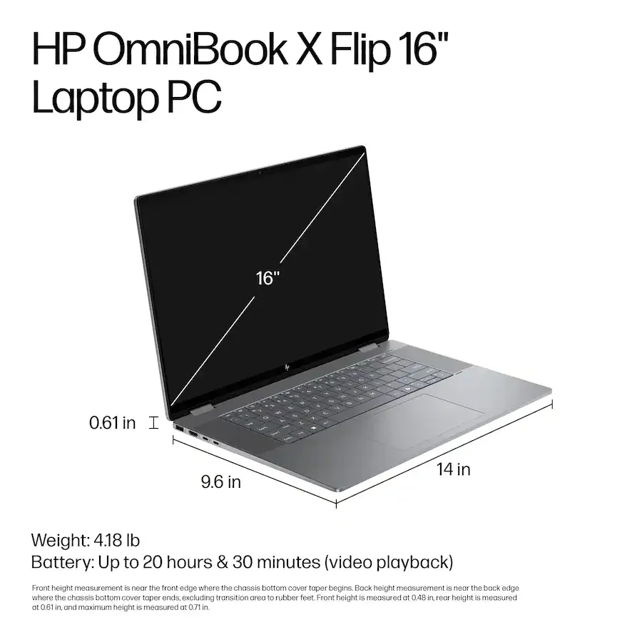 HP - OmniBook X Flip 2-in-1 شاشة لمس 16 بوصة 2K - ذاكرة AMD Ryzen 5 - 8 جيجابايت - 512 جيجابايت SSD - فضي نيزك