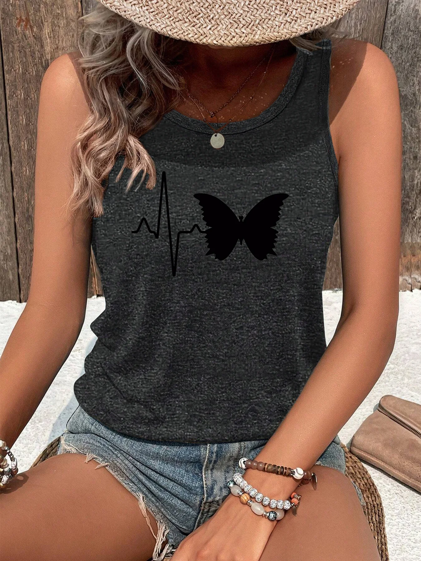 Summer latest Butterfly Heartbeat Gift Lover Heart Beat Funny Fashion Sports Women's T-Shirt Harajuku Graphic Clothing Women's