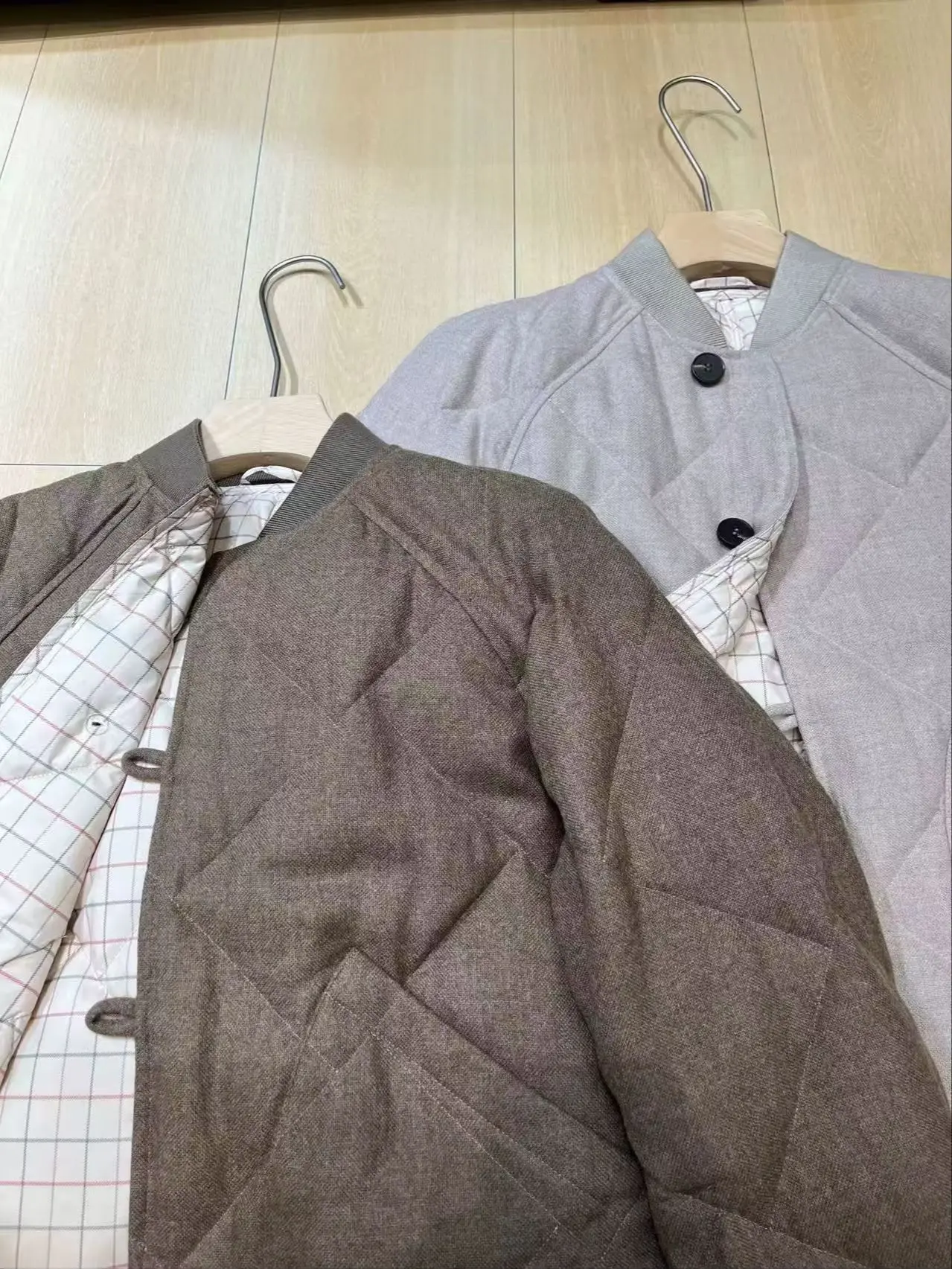 Mid-season wool-linen women's luxurious quilted short down jacket