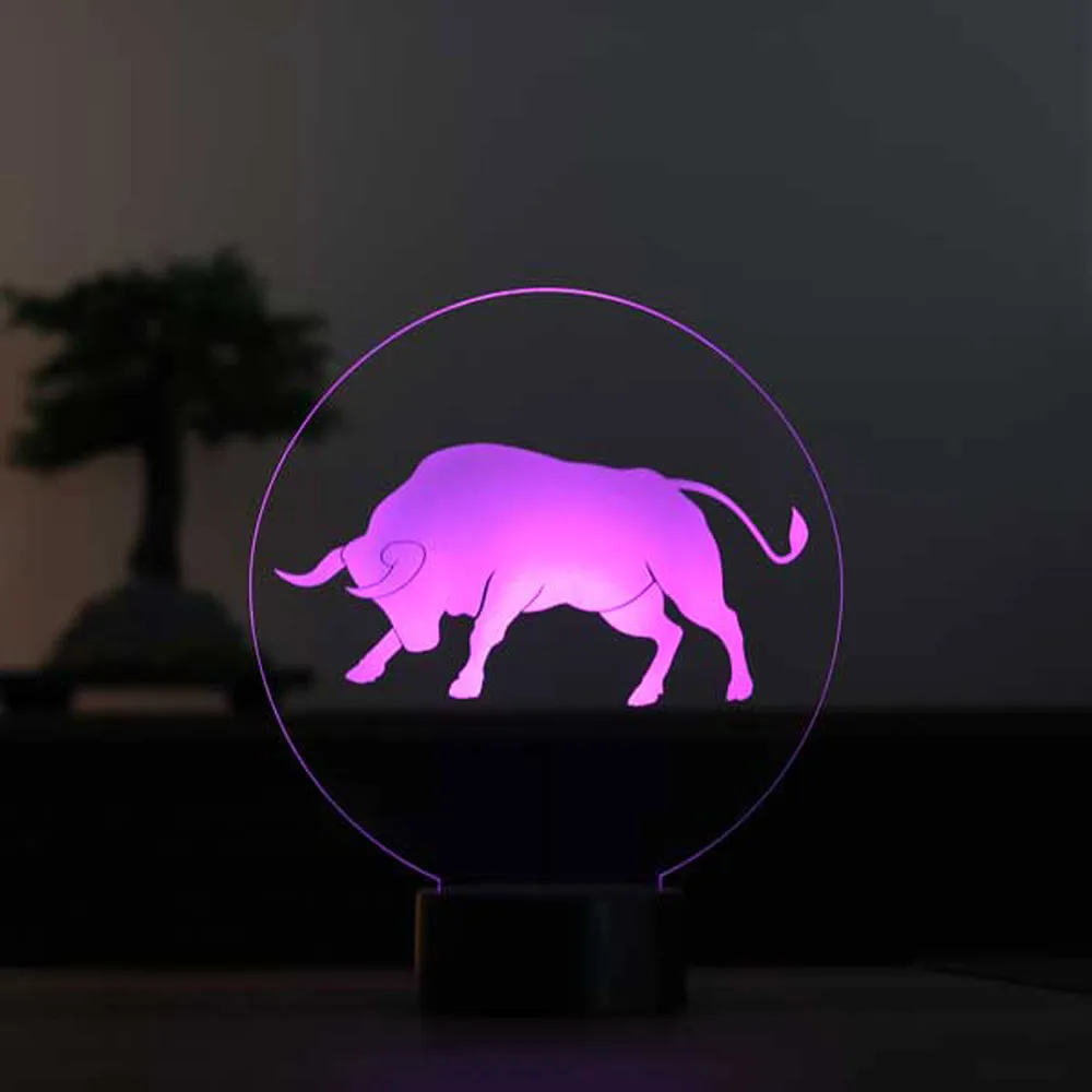 Bull 3D Illusion Acrylic LED Night Light Xmas Christmas Party Decoration Wedding Decoration Gift Idea for Animal Lover Neon Sign