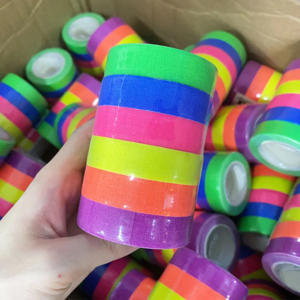 96Pack UV Blacklight Reactive DIY 6 Color Fluorescent Cloth Tape Colorful Neon Gaffer Reflective Adhesive Glow in the Dark Tape