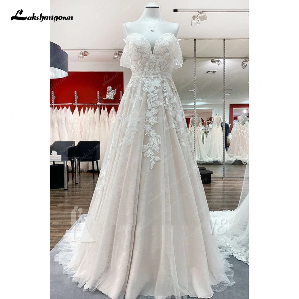 Stylish Off-the-Shoulder Aline Wedding Dress Floral Lace Appliques Backless Bridal Dress Customized Sexy Boho Bridal Dress