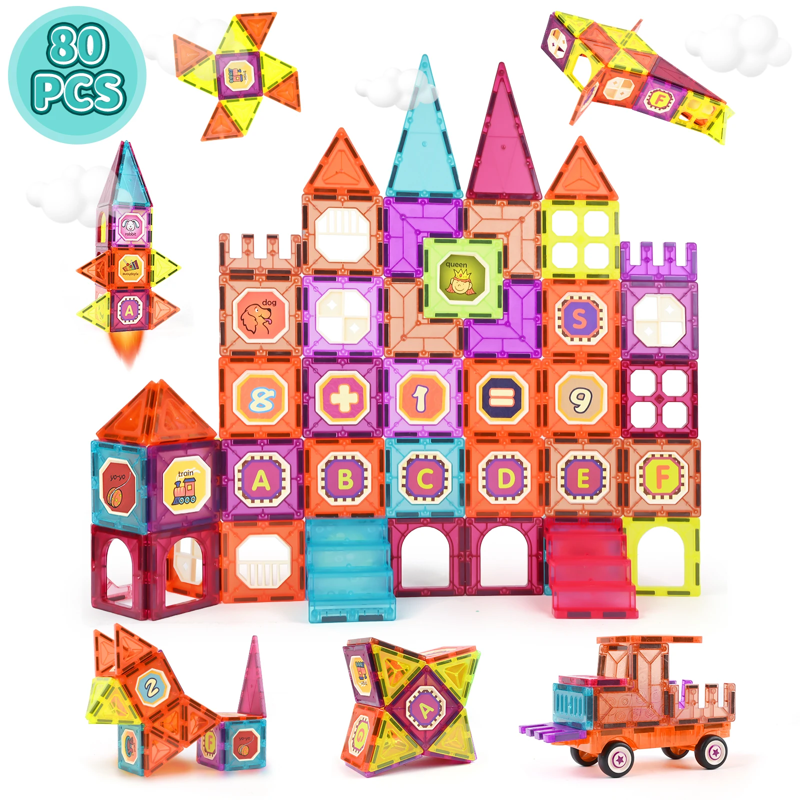 Magnetic Building Blocks for Children 80 Piece 3D Magnets Stems Montessori Creativity Montessori Educational Toys for Gift Over