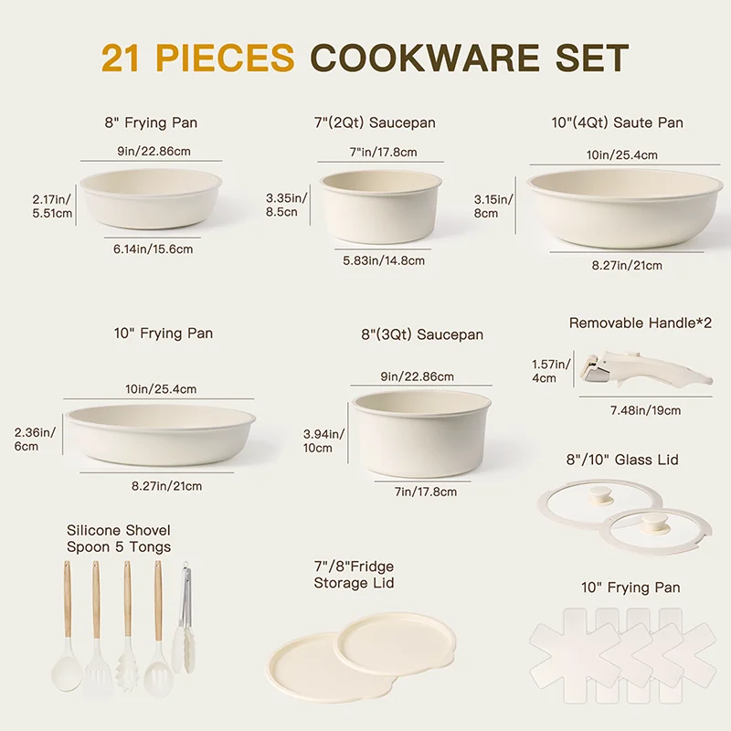 21-Piece White Ceramic Cookware Set 3