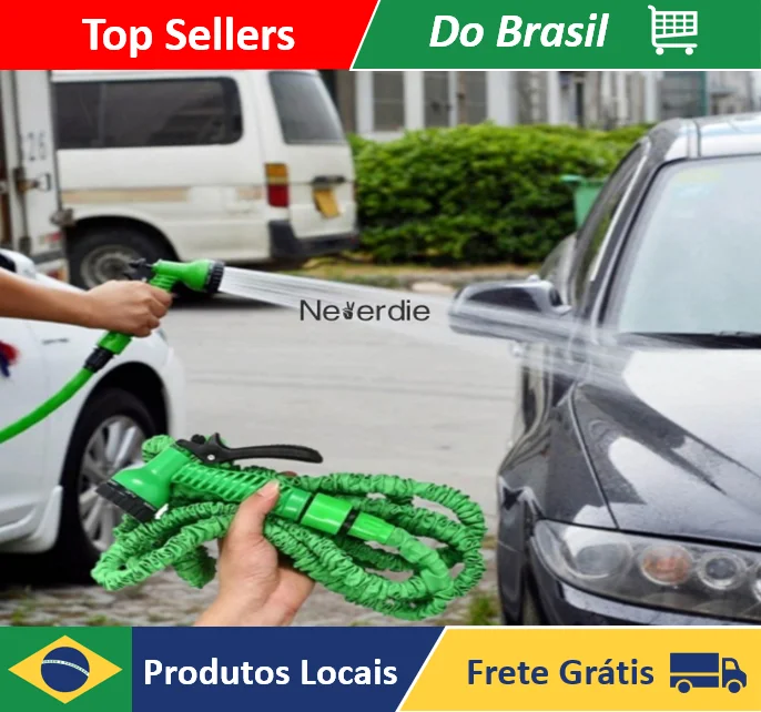Mangueira Magica Jardim 30 Metros Retrátil Flexível Irrigação Elástica Expansível 7 Tipos de Jatos - Neverdie Store