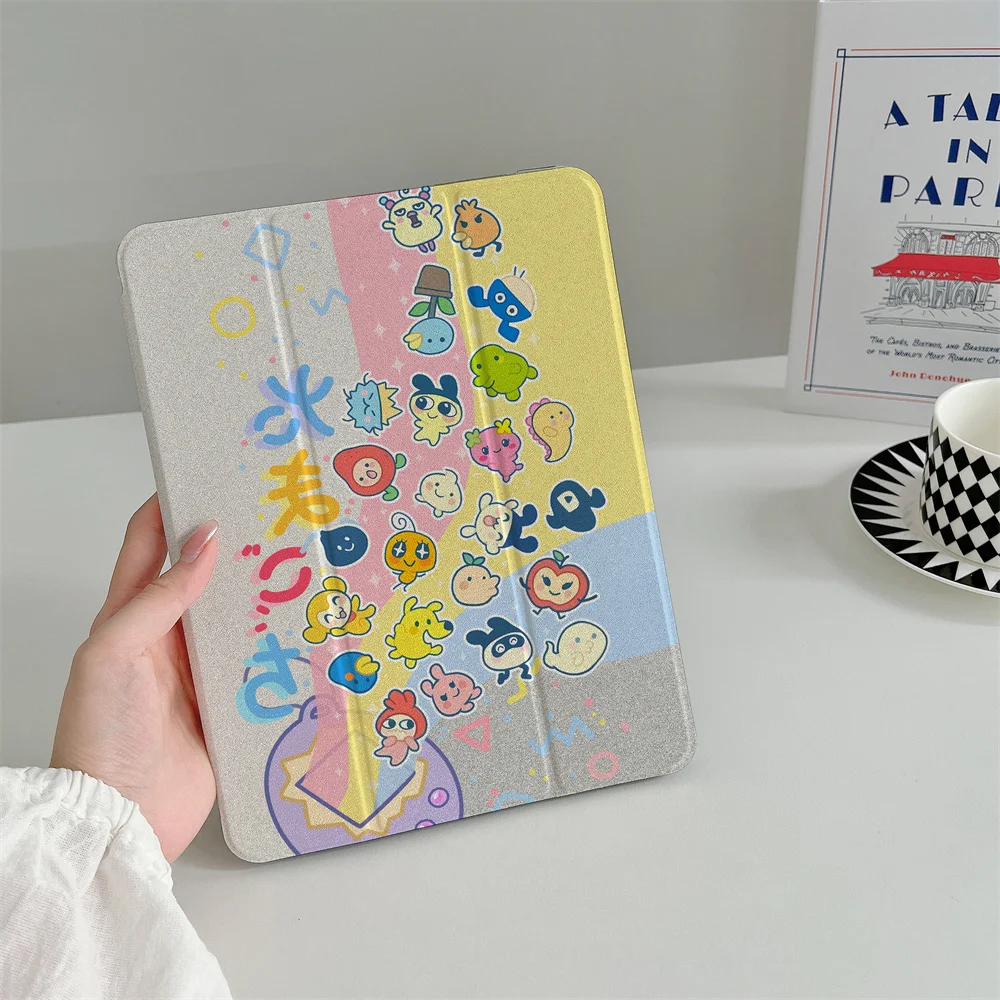 Cute Japanese Virtual Pet Sticker Art Soft Leather iPad Tri-fold Stand For iPad 11