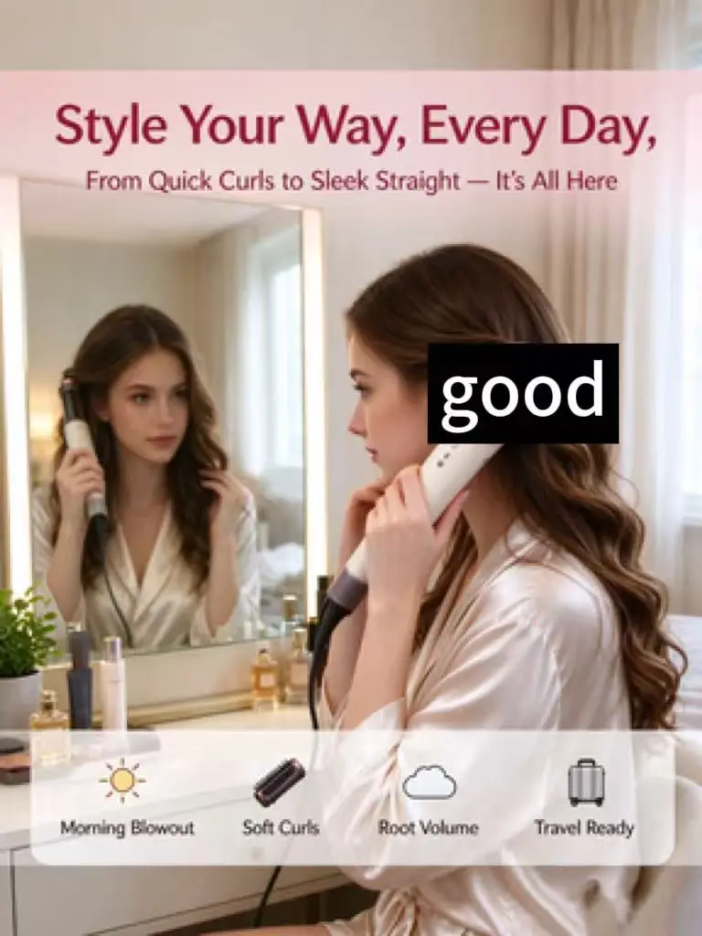 Multi-Function Air Styler Set Ionic Hair Dryer Curler Straightener Brush with Interchangeable Heads for Salon Styling
