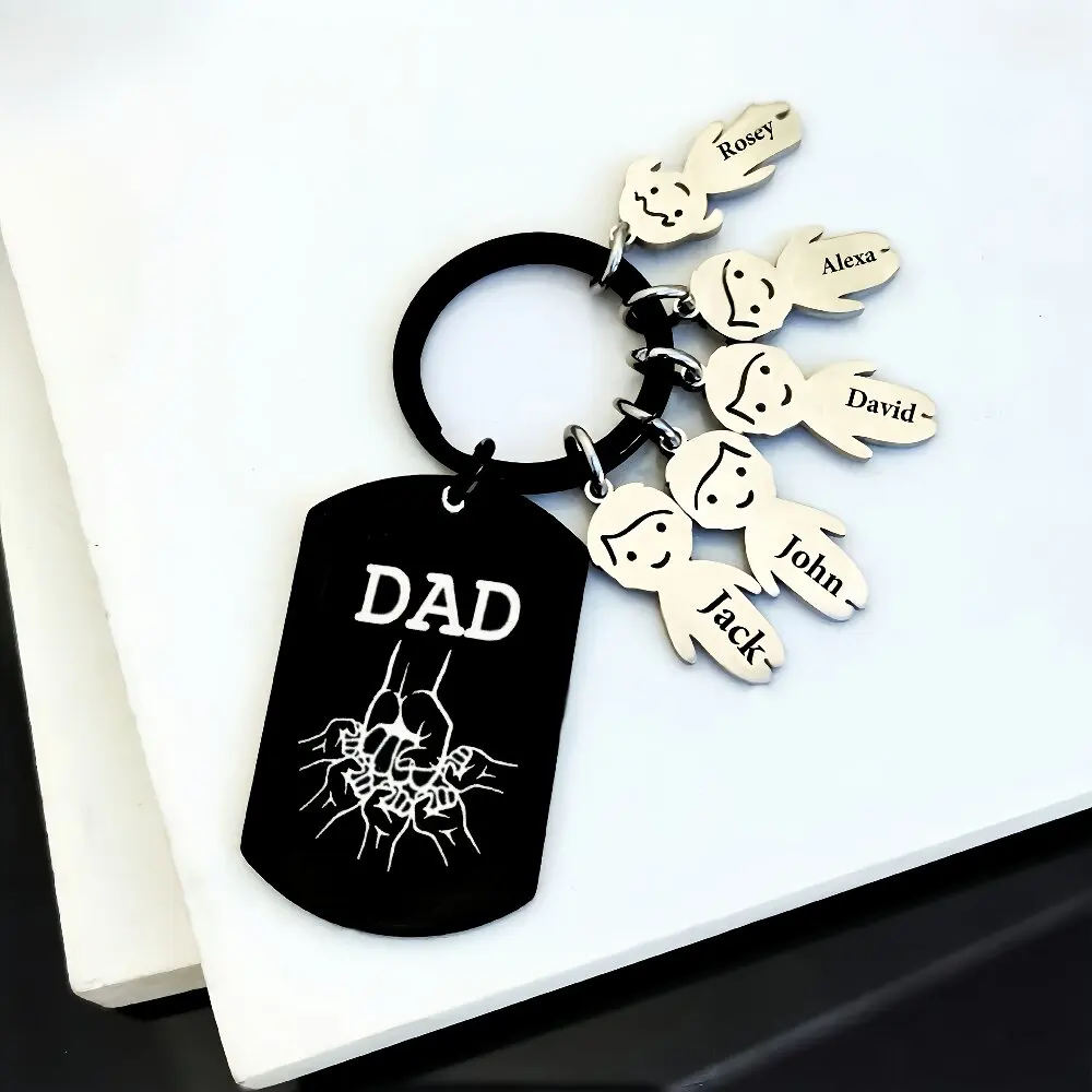 Black Military Style DAD Pattern Stainless Steel Keychain