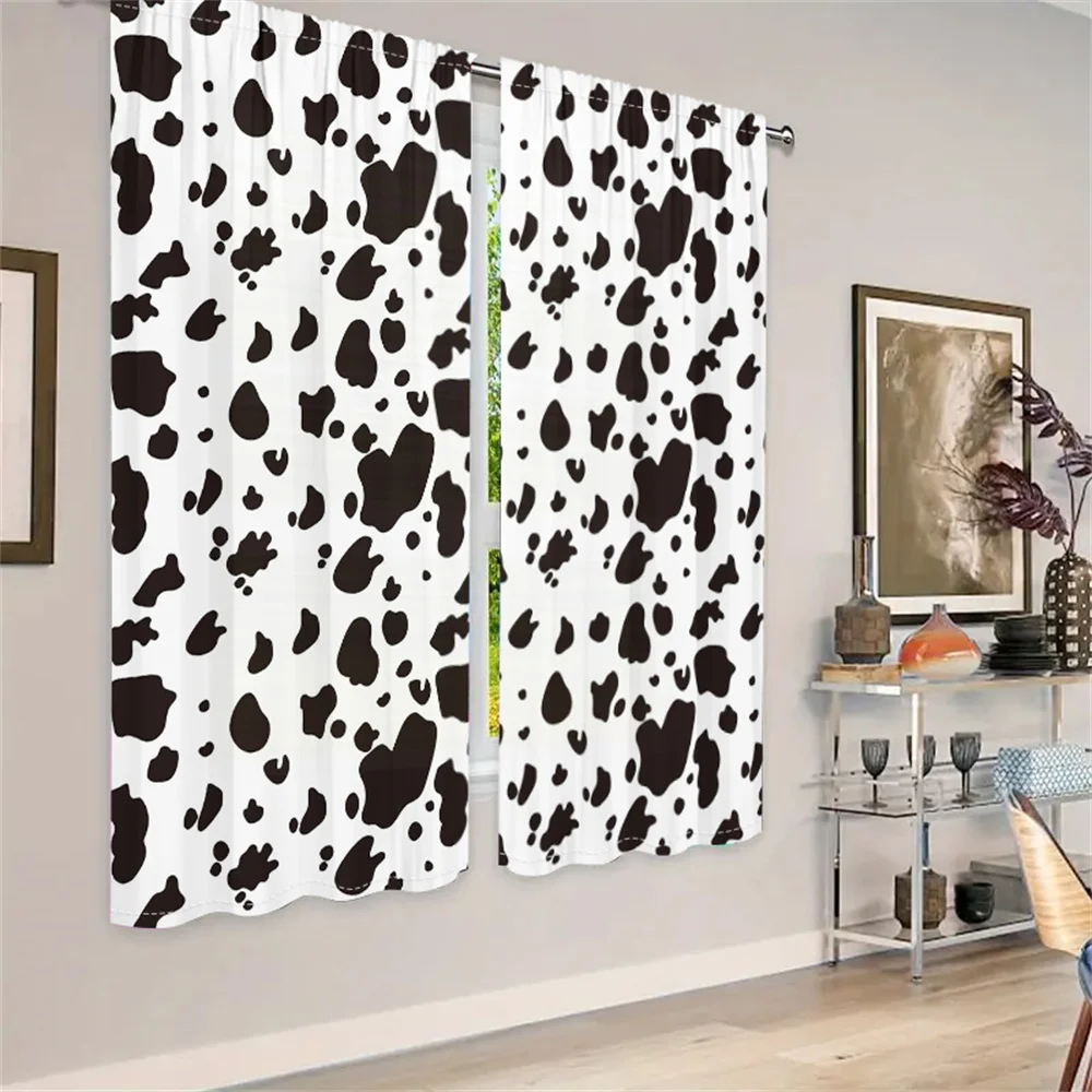 2 Stück Tier Textur Vorhänge Kuh Flecken Muster Wohnzimmer Schlafzimmer Kinderzimmer Sonnenschirm Spaß Bauernhof Thema Dekor Vorhänge