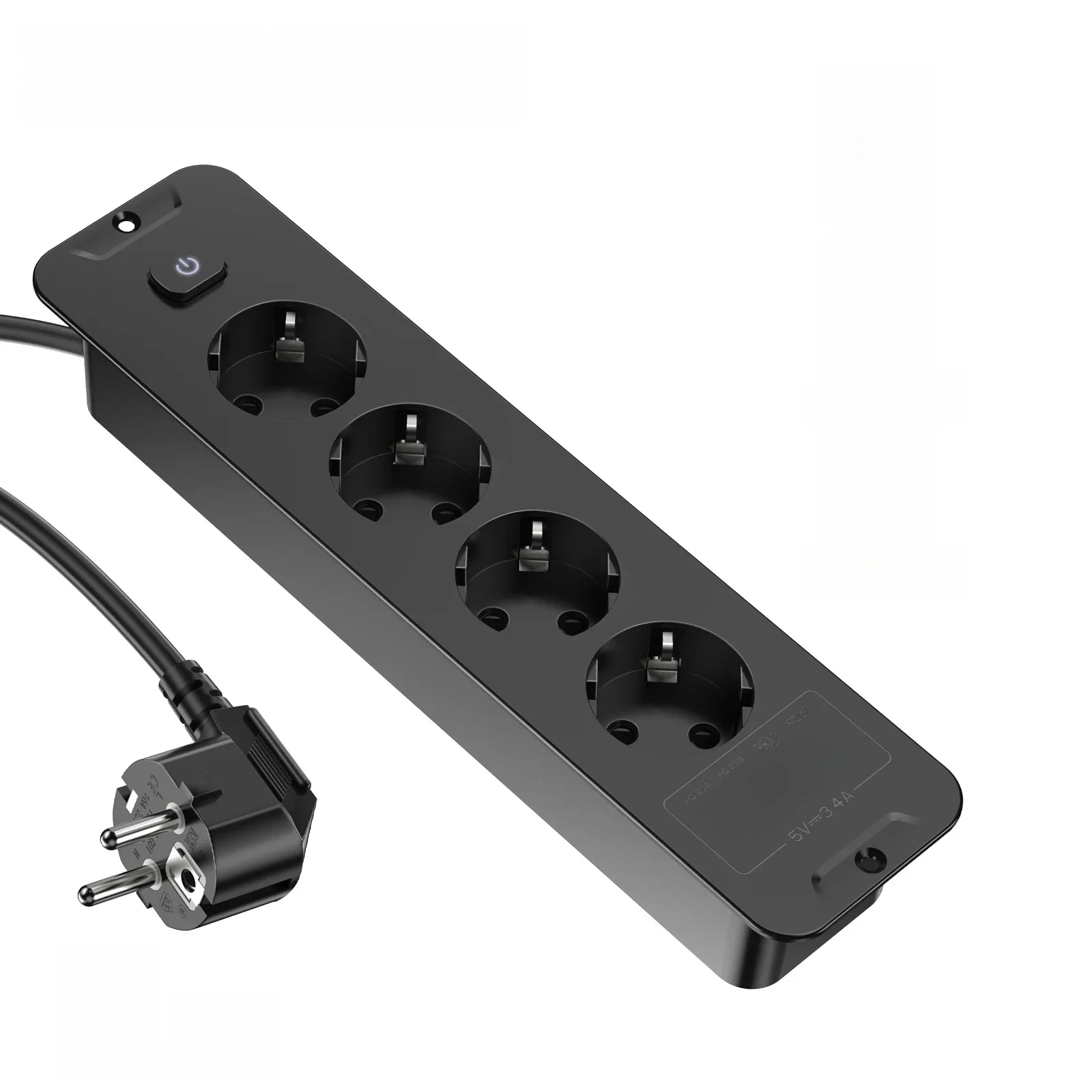 EU Desktop Ingebouwde stekkerdoos met 2 USB A 2 USB C, tafelverzonken stopcontact Meerdere stekkers met schakelaar 2 m kabel 4 stopcontacten - afbeelding 2