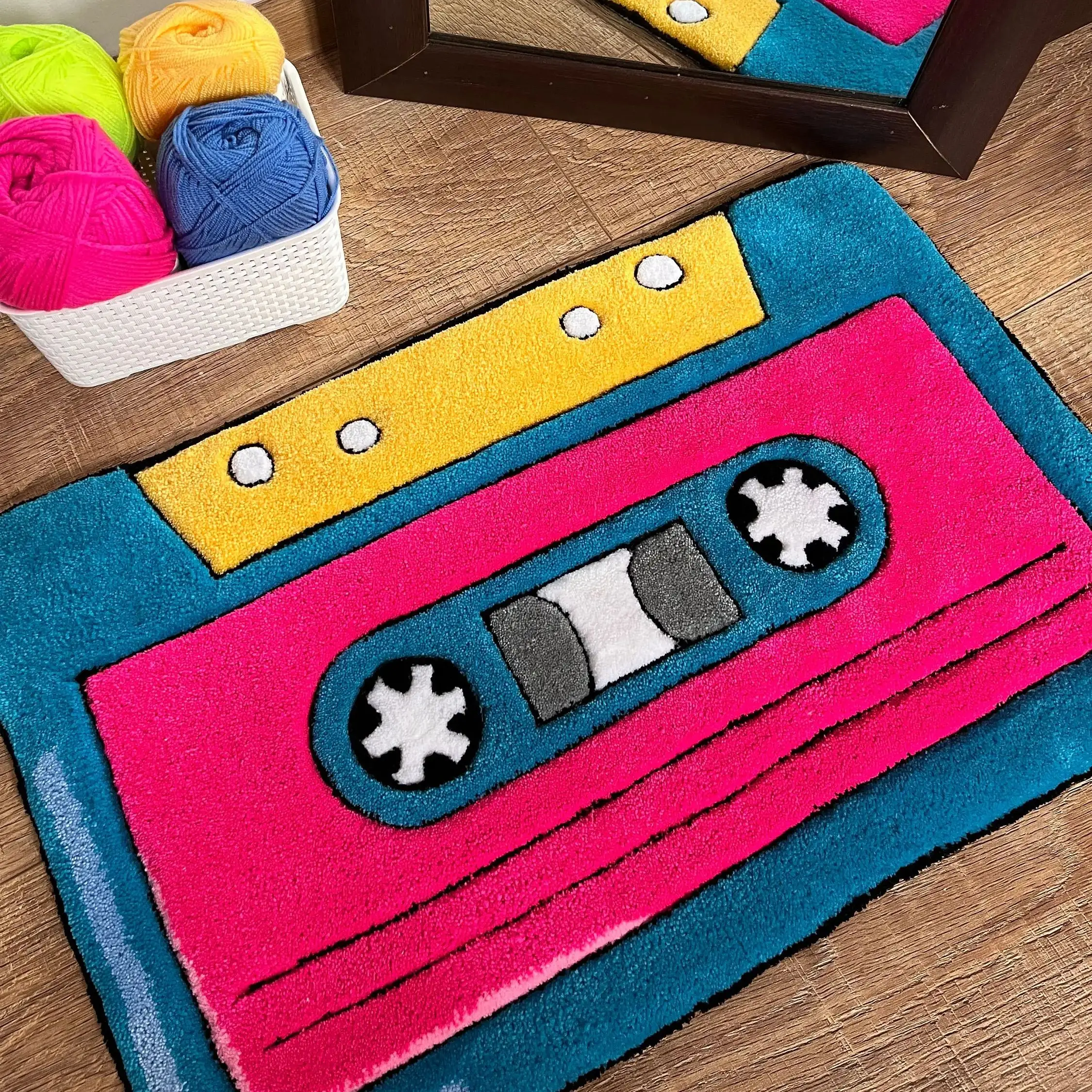 

Cassette Tape Area Rug 90s Ideas Gift for Music Lovers Bedroom Non-Slip Decorative Soft Flannel Home Bedside Carpet Gifts