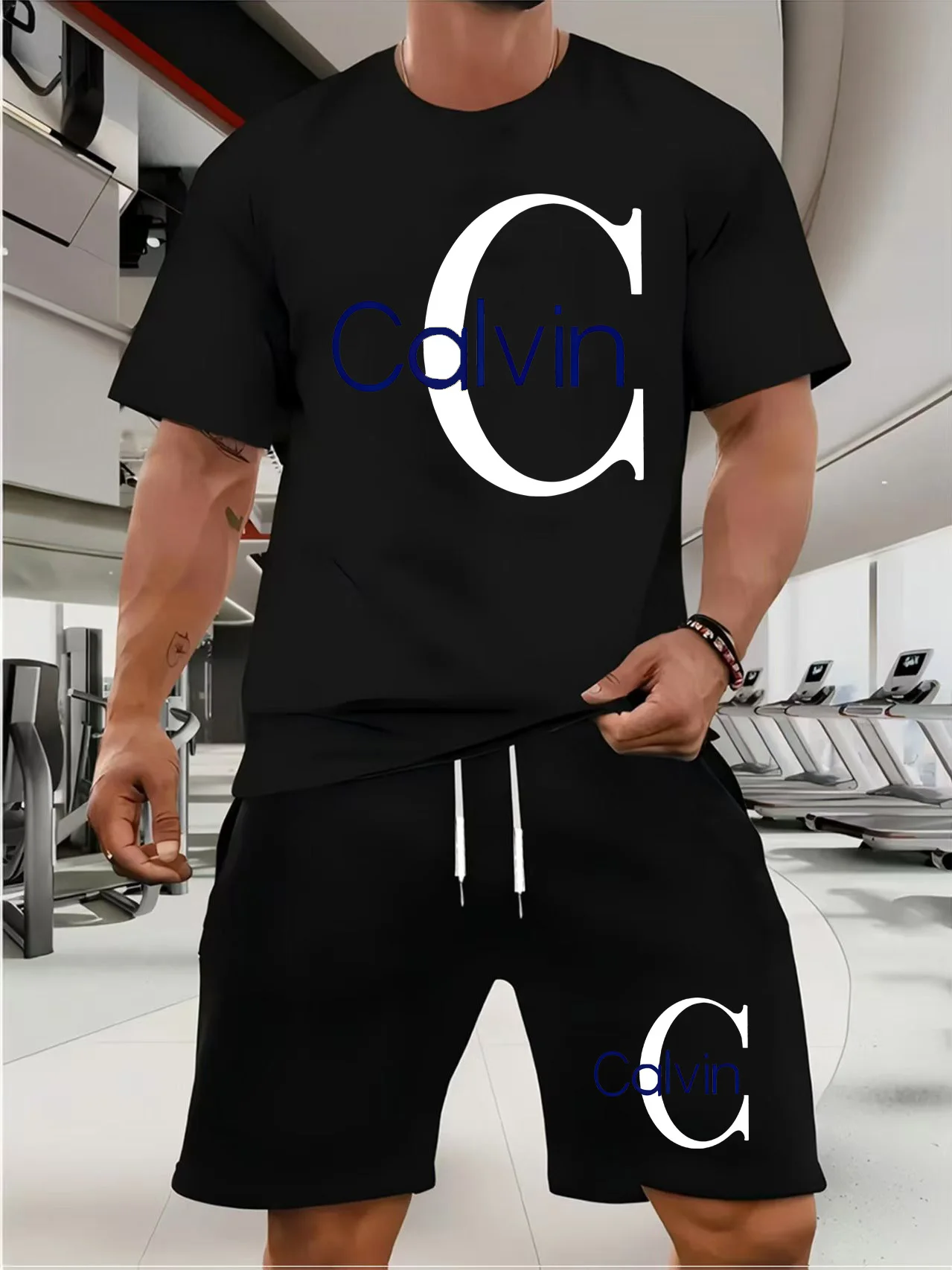 

Fashionable men's set T-shirt+shorts for spring and summer daily casual sports jogging set men's home outdoor comfortable cool c