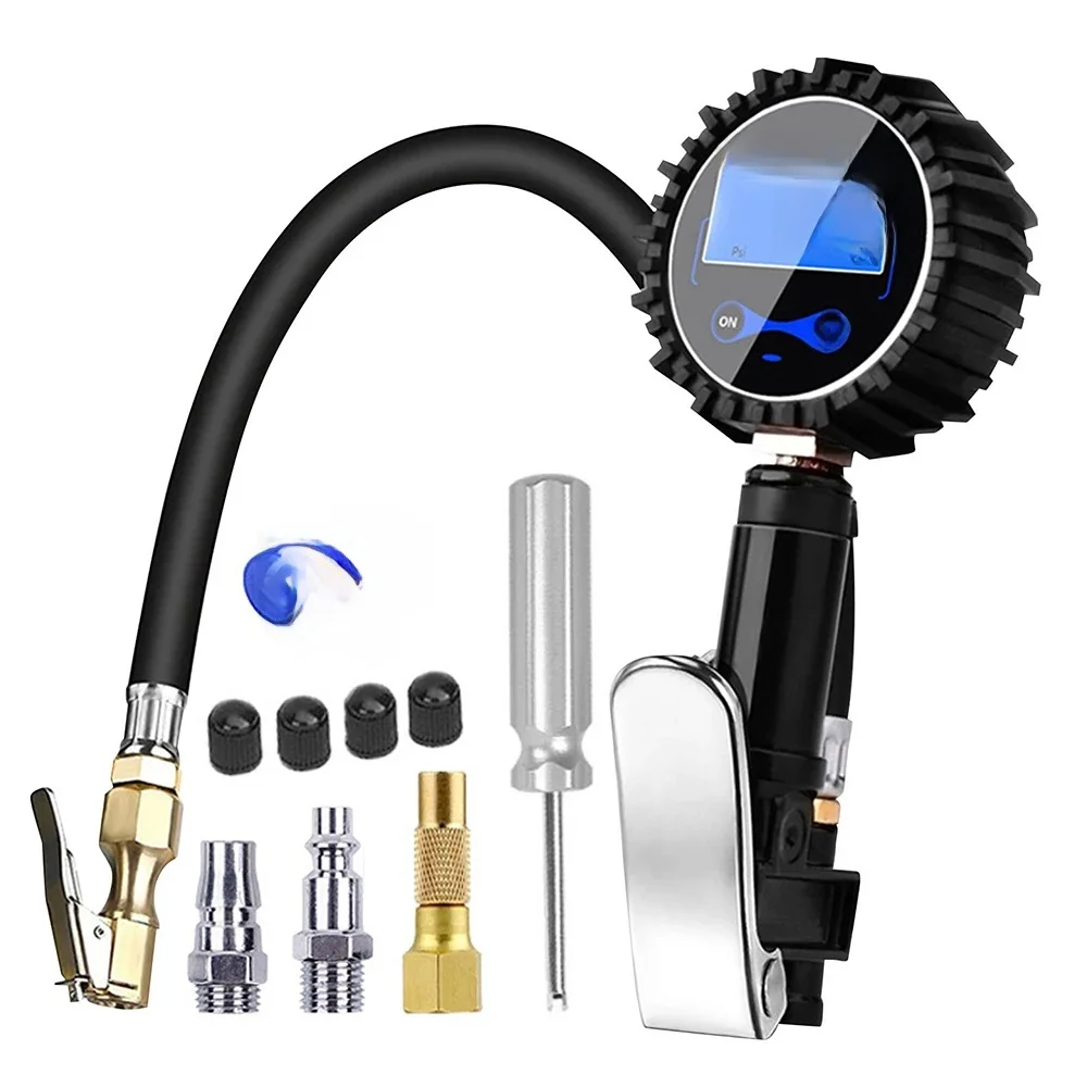 Manomètre de surveillance de l'inflation en alliage d'aluminium, pompe à pneus à clipser, jauge de gonflage de pression des pneus, numérique LCD universel