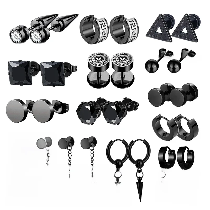 Boucles d'oreilles noires en acier inoxydable, 1 paire, Punk unisexe, géométrie Simple, tendance, mode, boucles d'oreilles goutte, femmes hommes, boucles d'oreilles gothiques