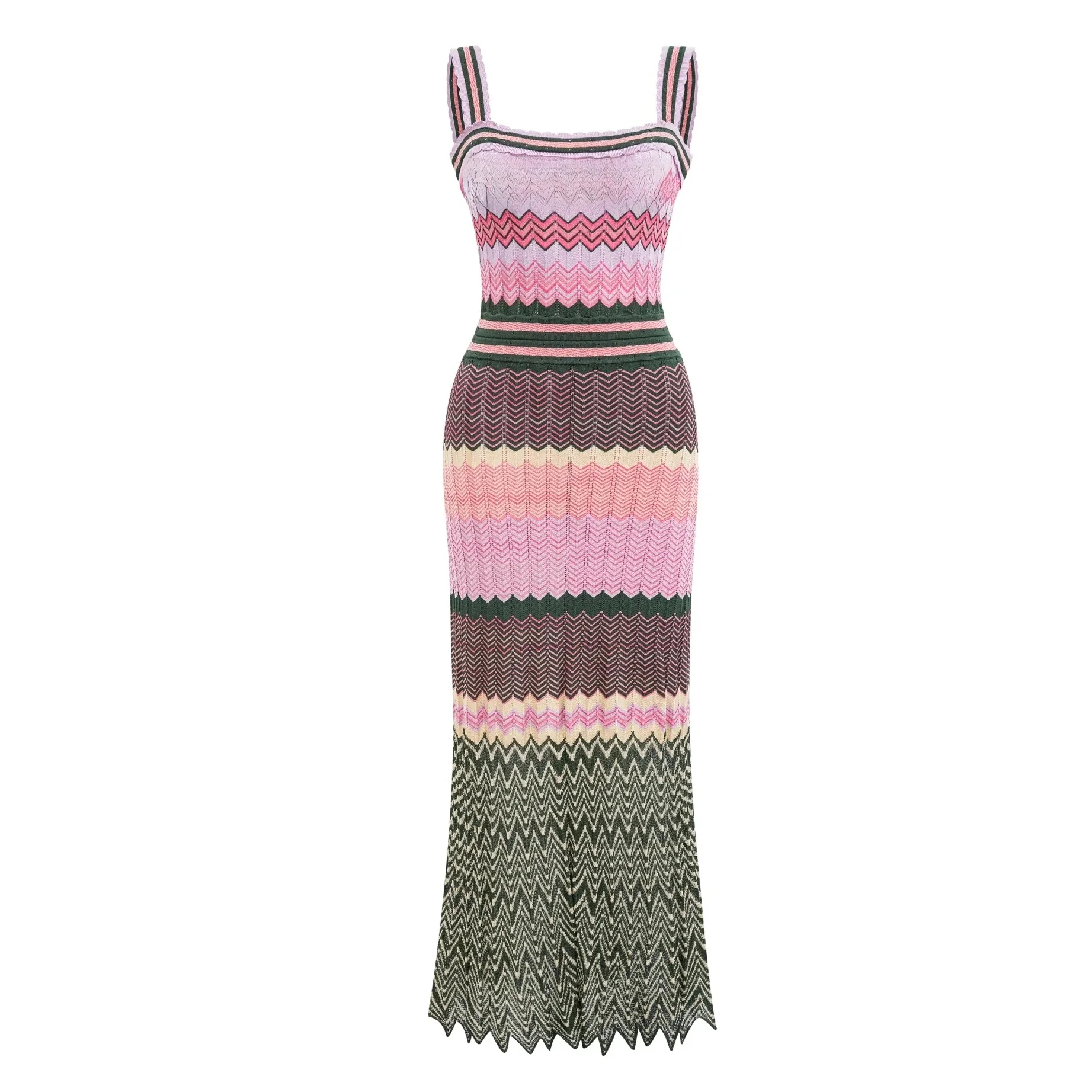 Luxe merkontwerp gebreide zigzag hoge elasticiteit kleur mouwloze lange maxi-jurk dames Arabisch Afrika populaire Boho Lady rok - afbeelding 2